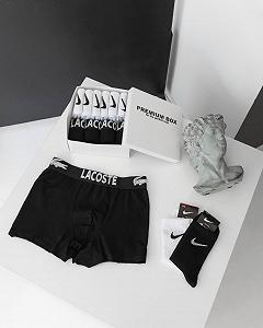 Комплект мужского белья 4 штуки 6 пар высоких носков Lacoste качественные мужские трусы боксеры и носки - Фото 1