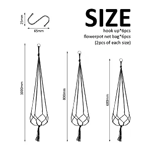 Підвісний кошик Lace Hanging Basket набір із 6 шт. бавовняна мотузка Чорний synthetic.ua - Фото 1