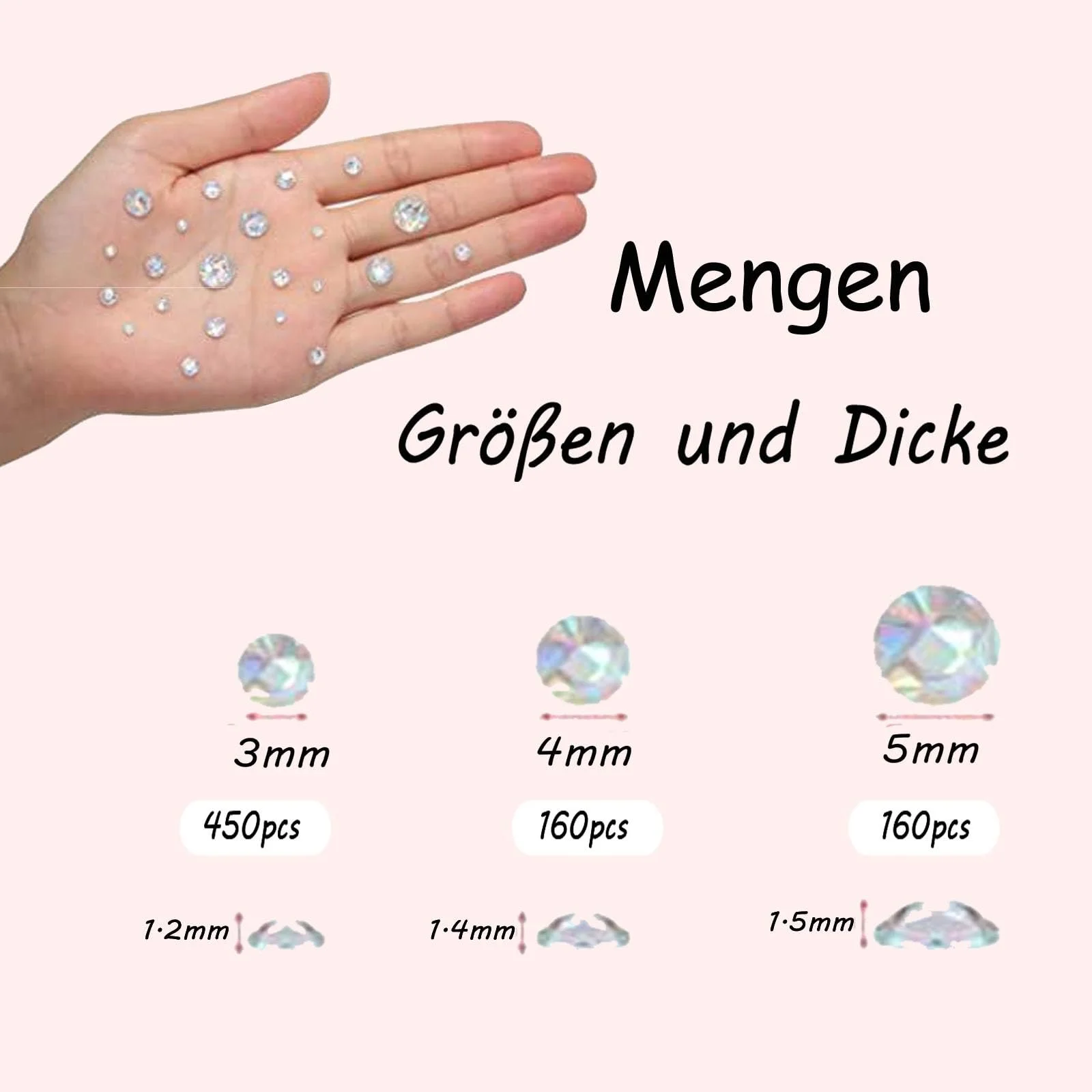 Стразы Круглые Серебряные Блёстки Самоклеящиеся 3/4/5 мм, 770 шт, фото №6