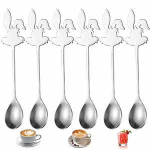 Ложка десертная Мультяшная Милая, Ложка для мороженого, Ложка для эспрессо, Подходит для домашнего использования, Отелей, Свадеб, Вечеринок (Серебряная) (Ложка Кролик) - Фото 1