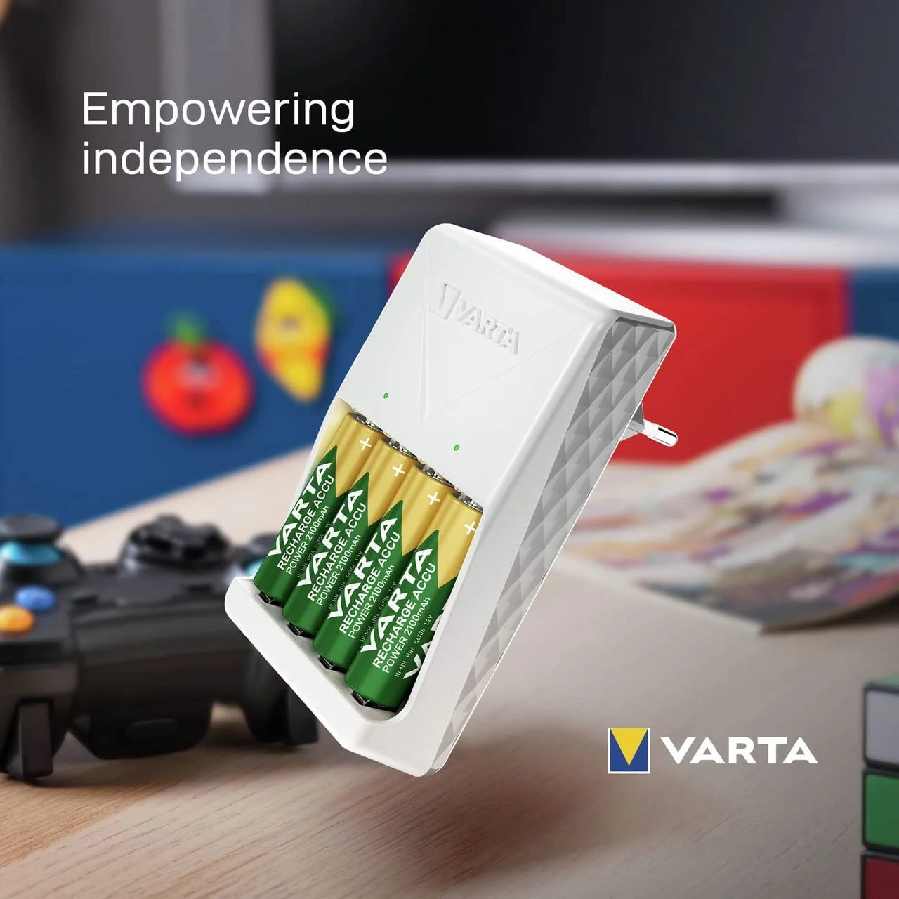 Зарядний пристрій VARTA для акумуляторів, в комплекті 4 x AA 2100 mAh, заряджає 2 або 4 AA/AAA одночасно, штекерний зарядний пристрій, білий, фото №10