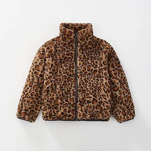 Куртка Generisch Зимняя для девочек, искусственный леопардовый принт, стойка-воротник, карманы, длинный рукав, корейский стиль, верхняя одежда для детей, уютное пальто synthetic.ua - Фото 1