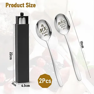 Кофейная ложка Mr and Mrs Spoon с гравировкой Mr Right Mrs Always Right, из нержавеющей стали, подарки, свадебные подарки для молодоженов, подарок 2025, десертная ложка с подарочной коробкой synthetic.ua - Фото 1