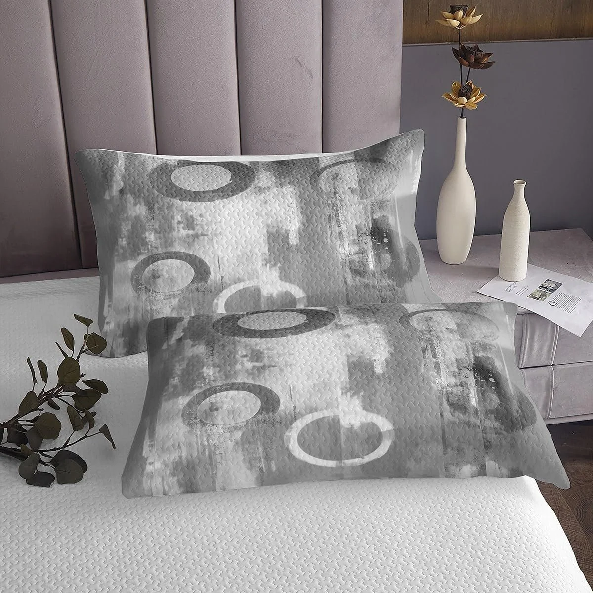 Покрывало Homewish 260 x 240 см Детское Серое Покрывало Двуспальное Для Взрослых Картина Маслом Современное Абстрактное Искусство Геометрическое Покрывало Белое 2 Наволочки 51 x 75 см, фото №4