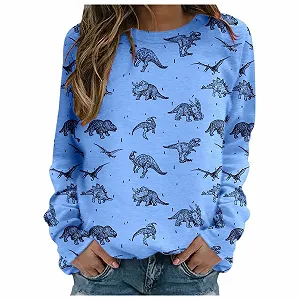Модные женские свитшоты с динозавром, графическая комфортная одежда, 2025, топы с рисунками, милые, необходимые, для тренировок, персонализированные, женские свитшоты с круглым вырезом - Фото 1