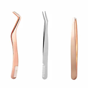 Пінцети для вій з гребінцем нержавіюча сталь 3 шт Rose Gold / Silver - Фото 1