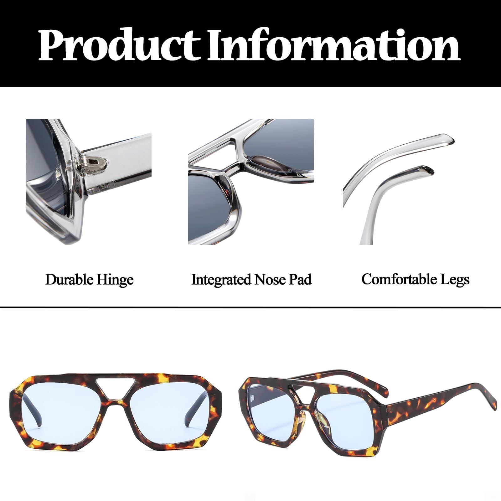 Солнцезащитные очки Авиатор LJCZKA Retro Квадратные с двойным мостиком Классические 70-х Плоские с защитой UV400, фото №4 Солнцезащитные очки Авиатор LJCZKA Retro Квадратные с двойным мостиком Классические 70-х Плоские с защитой UV400, фото №4