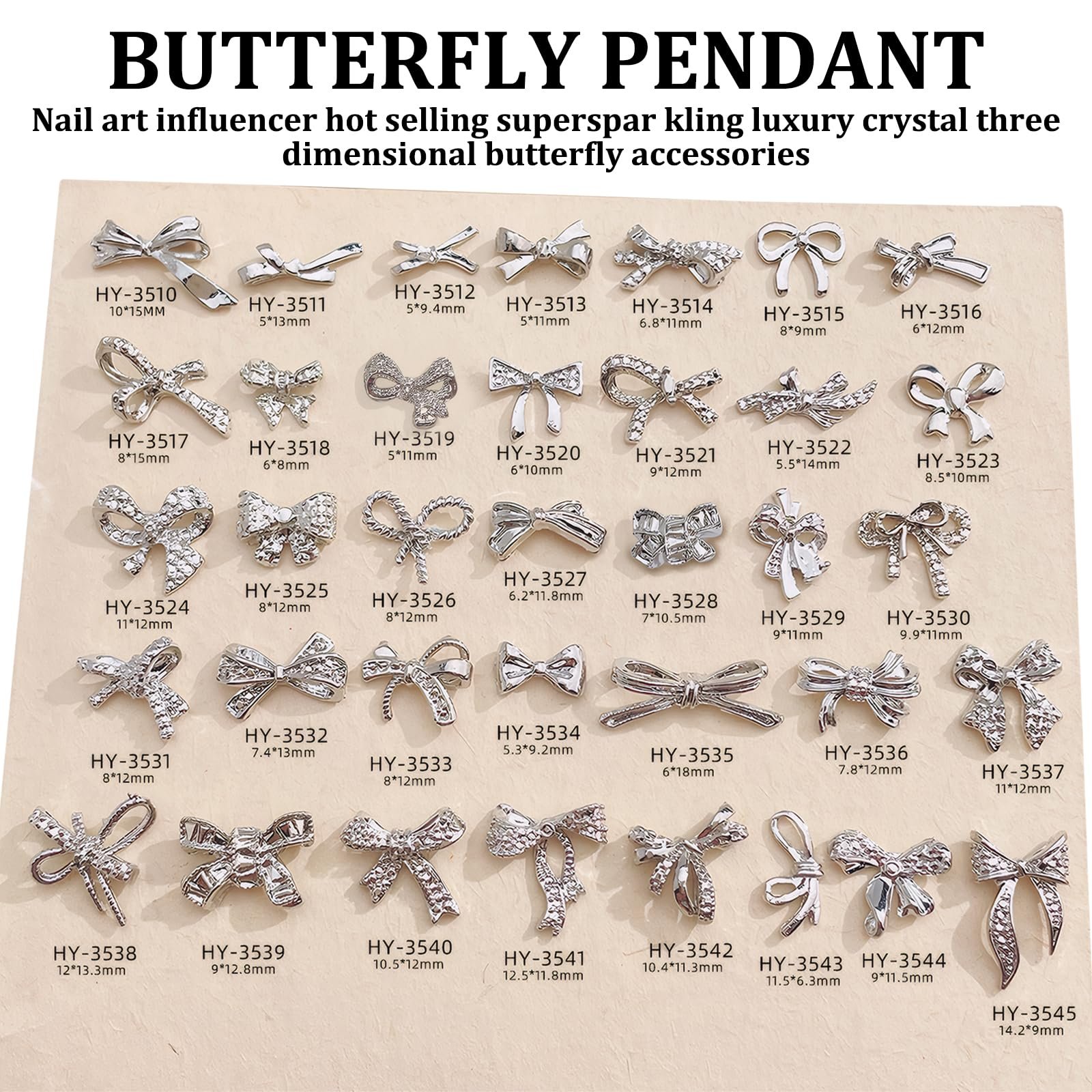 Набір 36 шт Прикраса для нігтів Серце, Метелик та Бант, фото №5