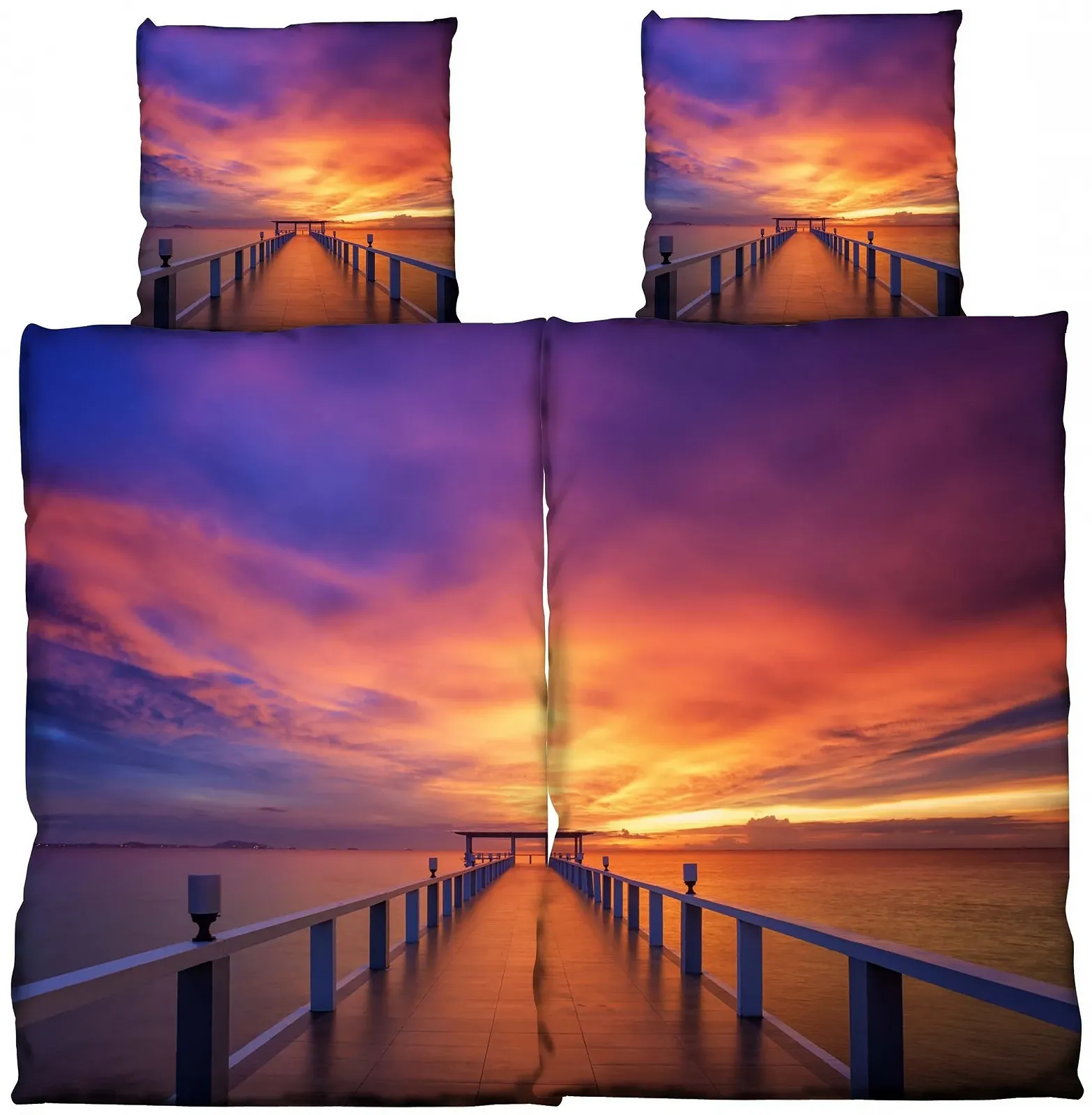 Комплект постільної білизни Bridge 135 x 200 см 4 предмети мікрофібра двосторонній на блискавці фіолетовий, фото №1