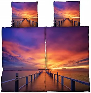 Комплект постільної білизни Bridge 135 x 200 см 4 предмети мікрофібра двосторонній на блискавці фіолетовий - Фото 1