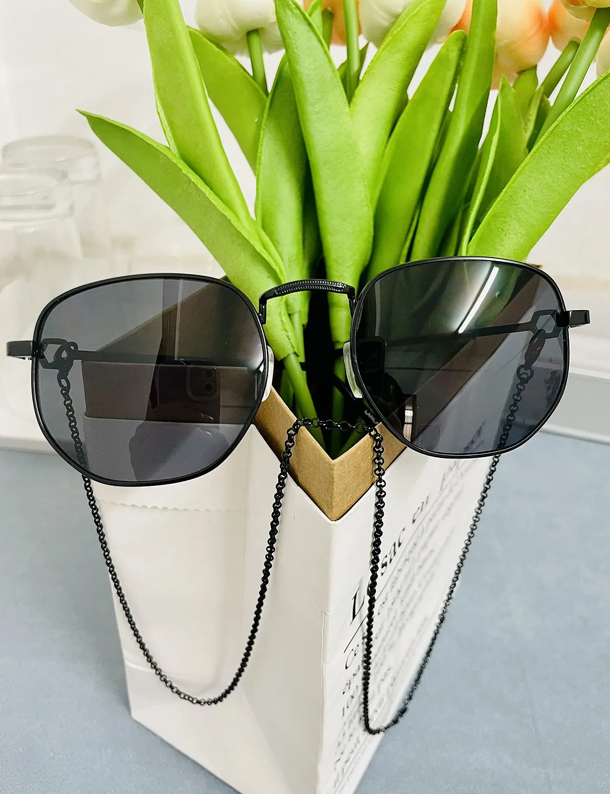 Солнцезащитные очки Lanlang для мужчин и женщин с цепочкой, необычная металлическая оправа, модный дизайн, защита от УФ-лучей, фото №2