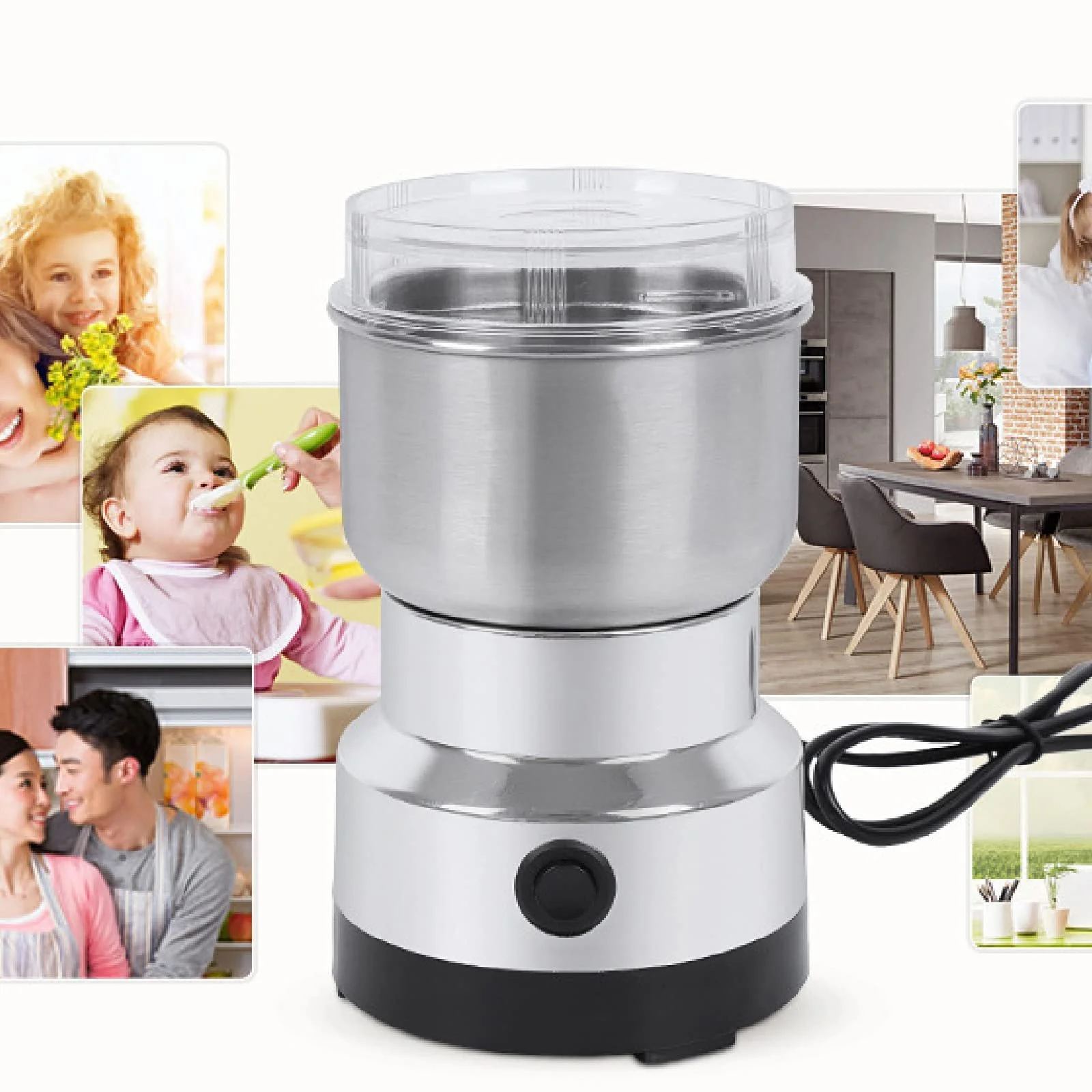 Млин для зерен з нержавіючої сталі, Ультратонка , 300 мл, Багатофункціональний млин, Підходить для різних зерен, спецій, кавових зерен, горіхів, фото №5