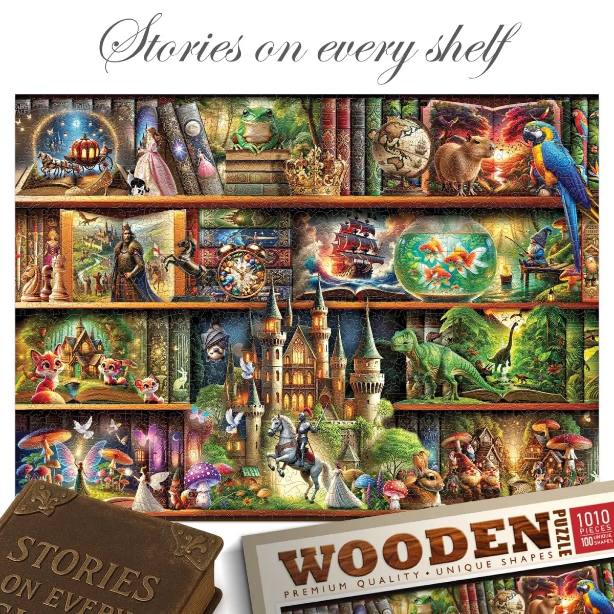 Дерев'яний пазл WOODEN.CITY Stories on Every Shelf - Bookshelves Scene 1000 деталей 54.0 x 39.4 см, фото №7