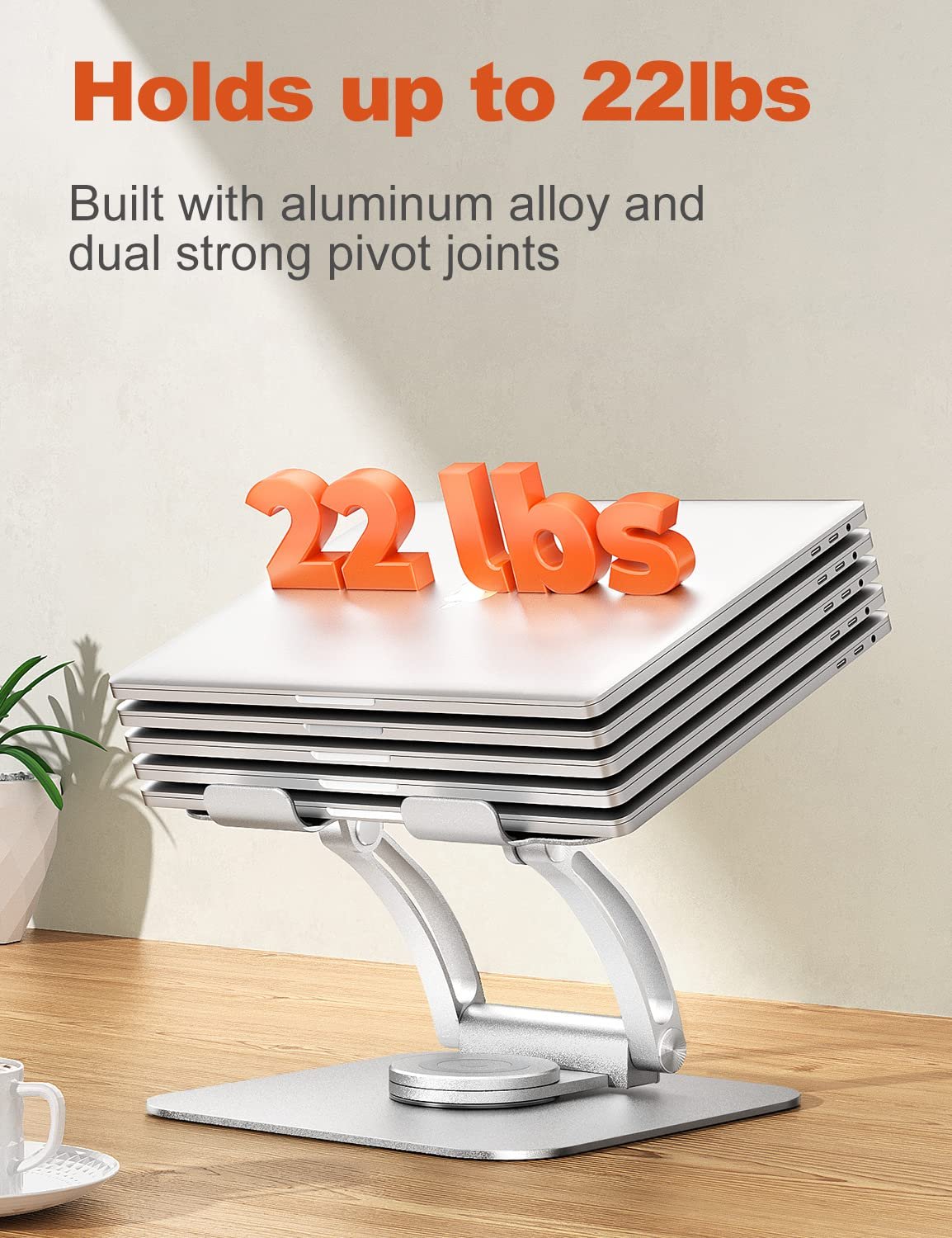 Підставка для ноутбука з основою, що обертається на 360 градусів, ергономічна, регульована по висоті, срібляста, для ноутбуків 10-17 дюймів, фото №5