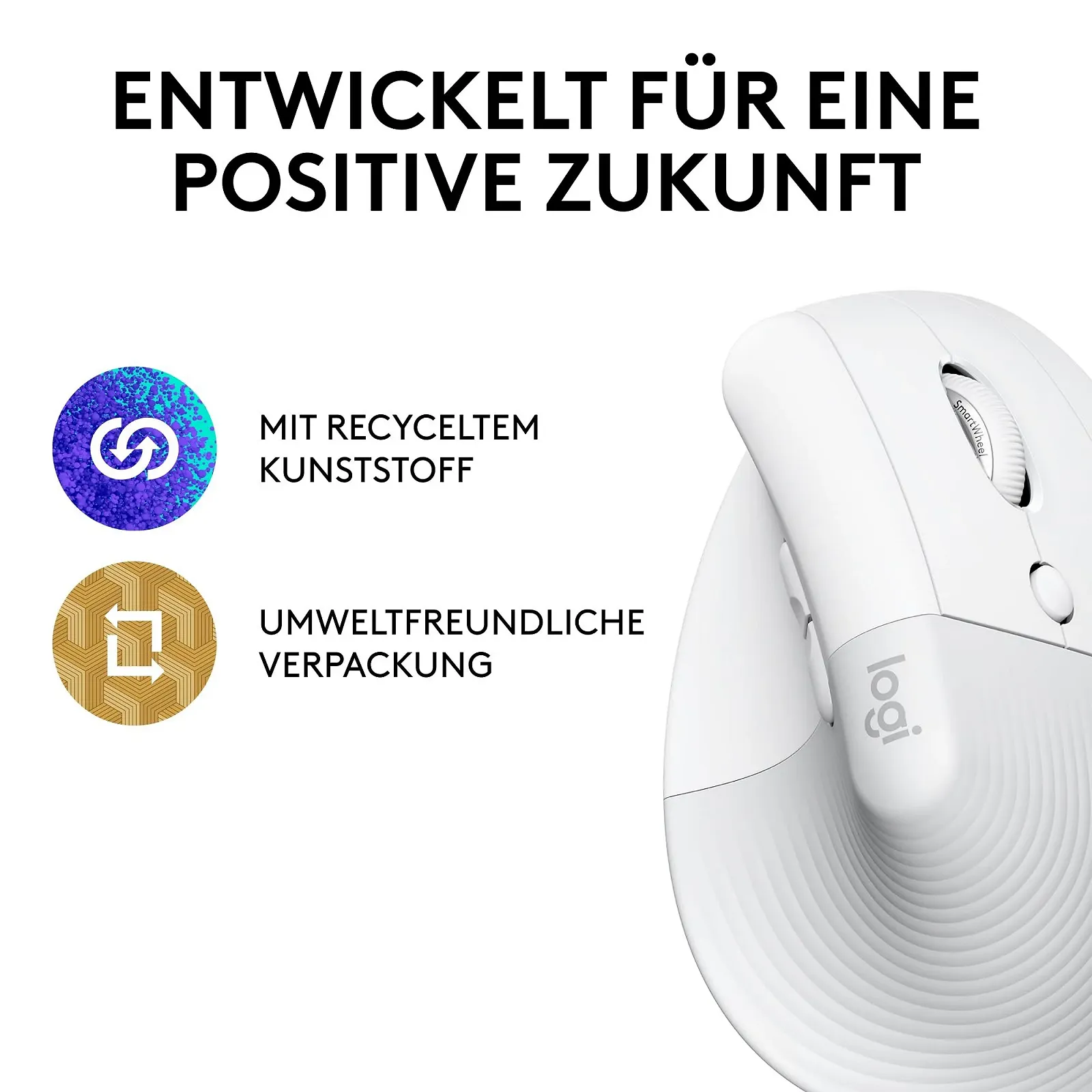 Миша Logitech Lift Vertical Ergonomic, бездротова, Bluetooth або Logi Bolt USB-приймач, тихі клацання, 4 кнопки, біла, фото №5