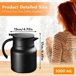 Термос 1 литр, Thermos, Колба с двойными стенками из нержавеющей стали с защитой от ожогов, Черный чайник для горячего кофе и чая, для путешествий, дома, офиса synthetic.ua - Фото 1