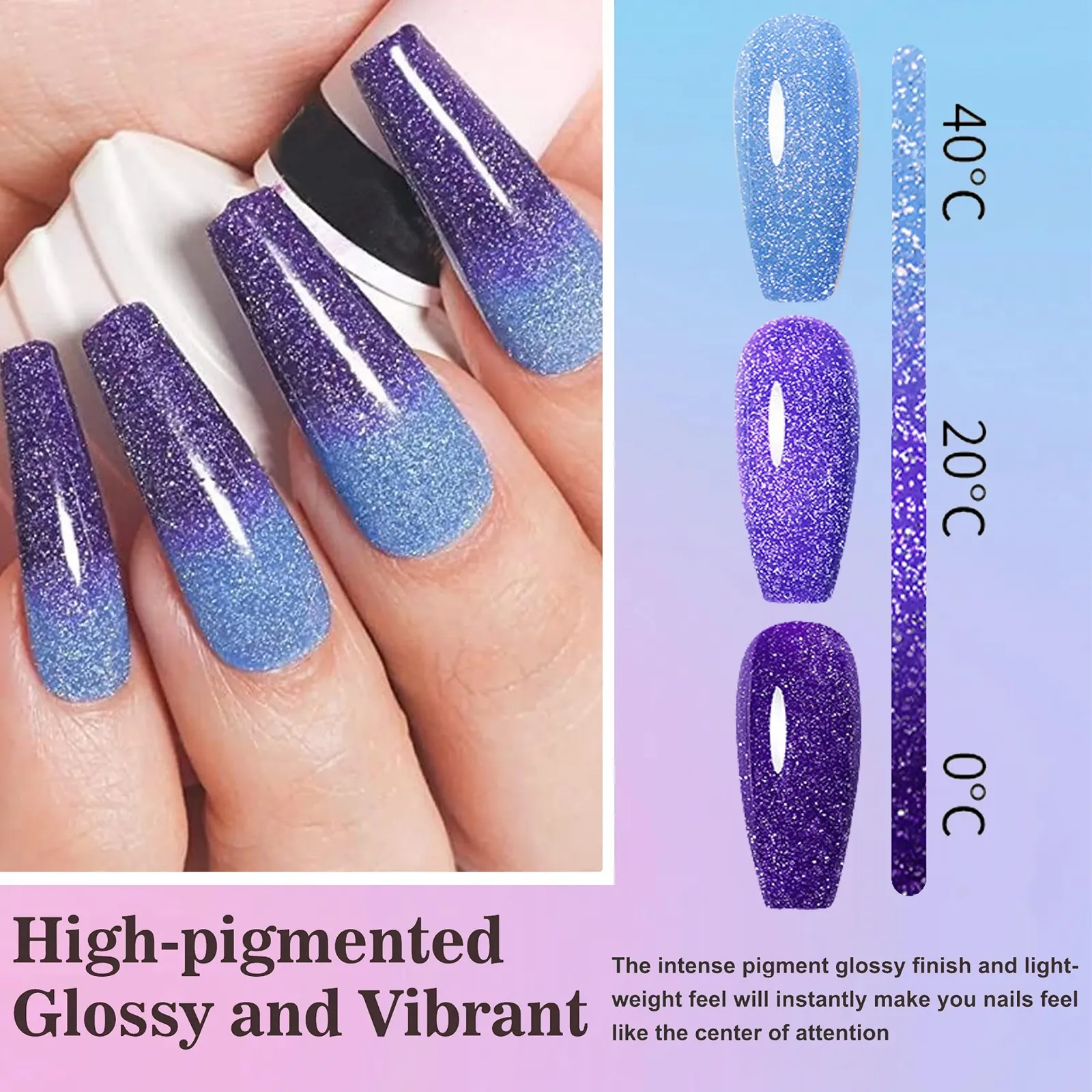 Термо гель-лак для ногтей розовый, фиолетовый, синий, 7,3 мл, фото №2