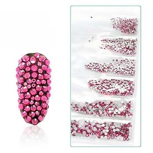 Стразы для ногтей SS3-SS12 Glitter 3D No Hotfix Flat Back Glass Pixie Crystal AB 1440 шт. Маникюрные аксессуары Fuchsia - Фото 1