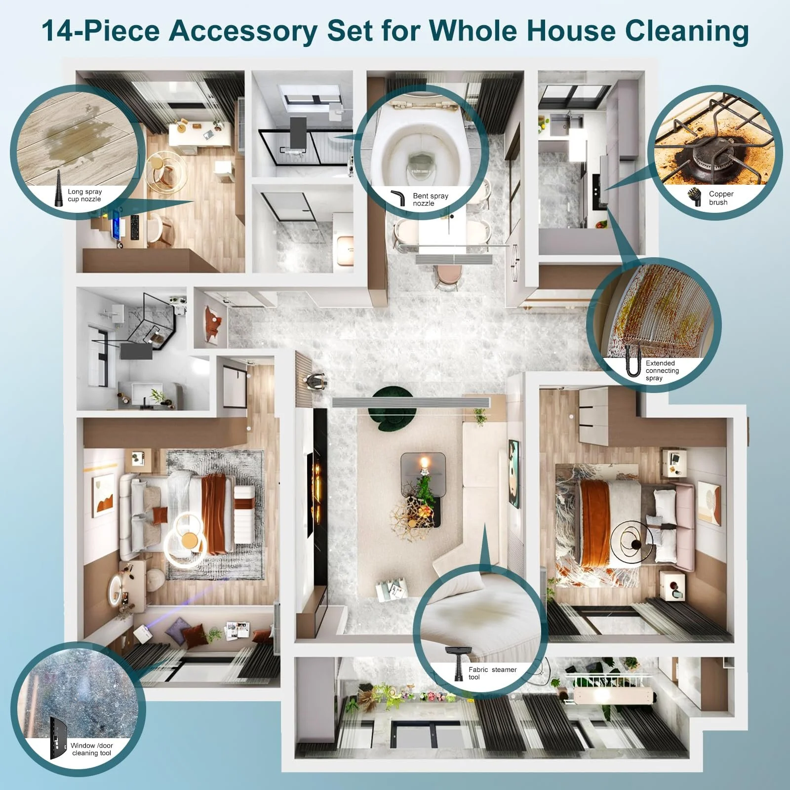 Ручний пароочисник 1050 Вт 350 мл 14 аксесуарів, фото №5 Ручний пароочисник 1050 Вт 350 мл 14 аксесуарів, фото №5