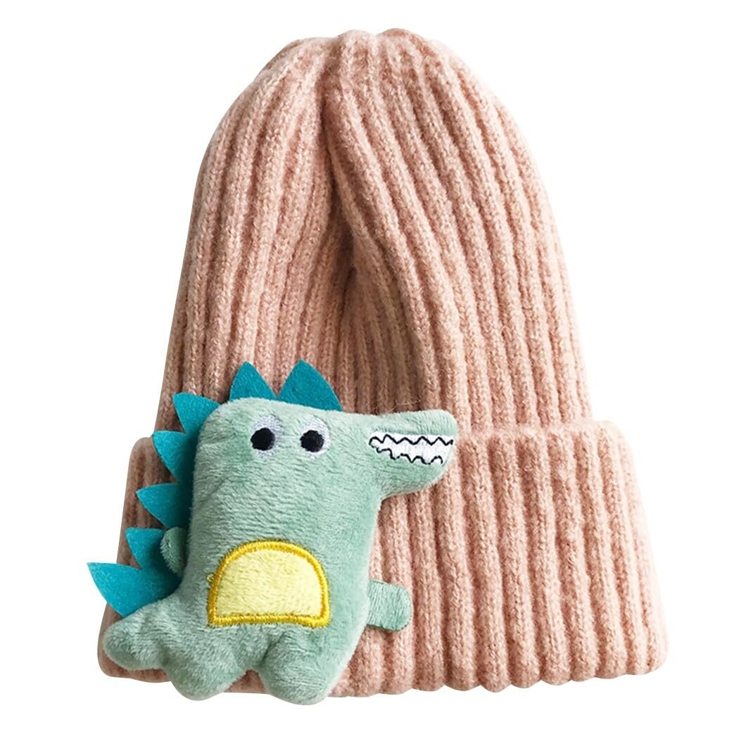 Шапка в'язана yeeplant для дівчаток тепла, динозавр, рожева троянда, One Size, фото №1