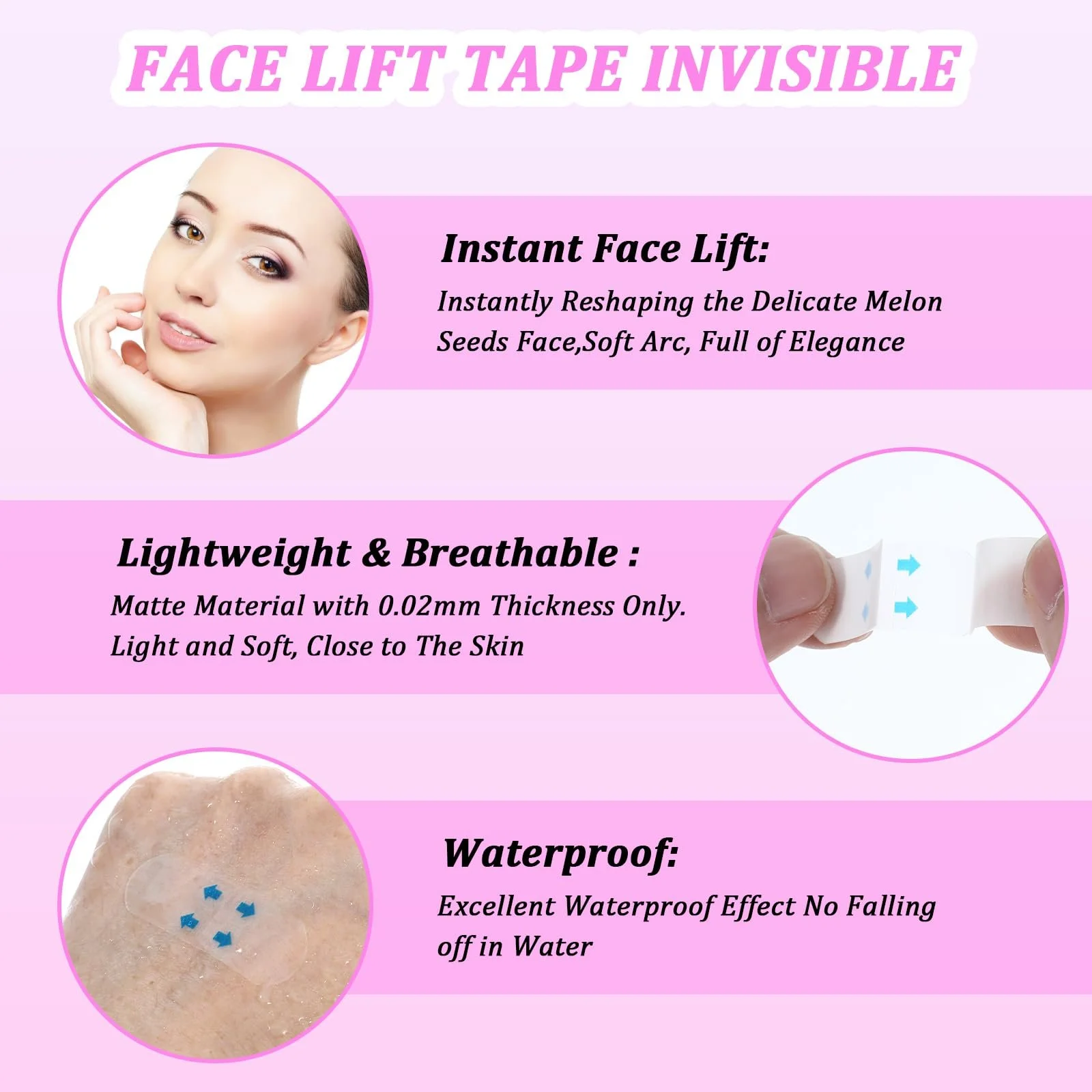 Тейп для обличчя Sibba, 160 шт, невидимі ліфтинг-стрічки, миттєва підтяжка, фото №7 Тейп для обличчя Sibba, 160 шт, невидимі ліфтинг-стрічки, миттєва підтяжка, фото №7