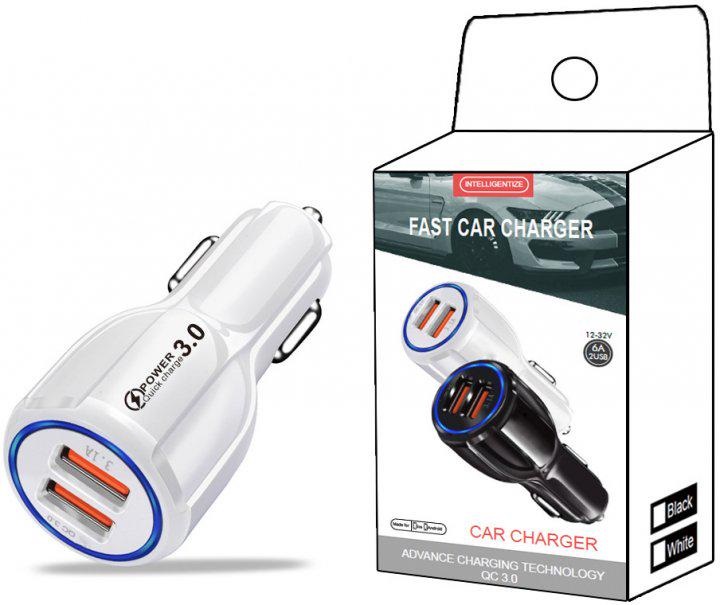 Зарядное устройство автомобильное Xiamen 2USB PD18W QC 3.0 White 050556, фото №2