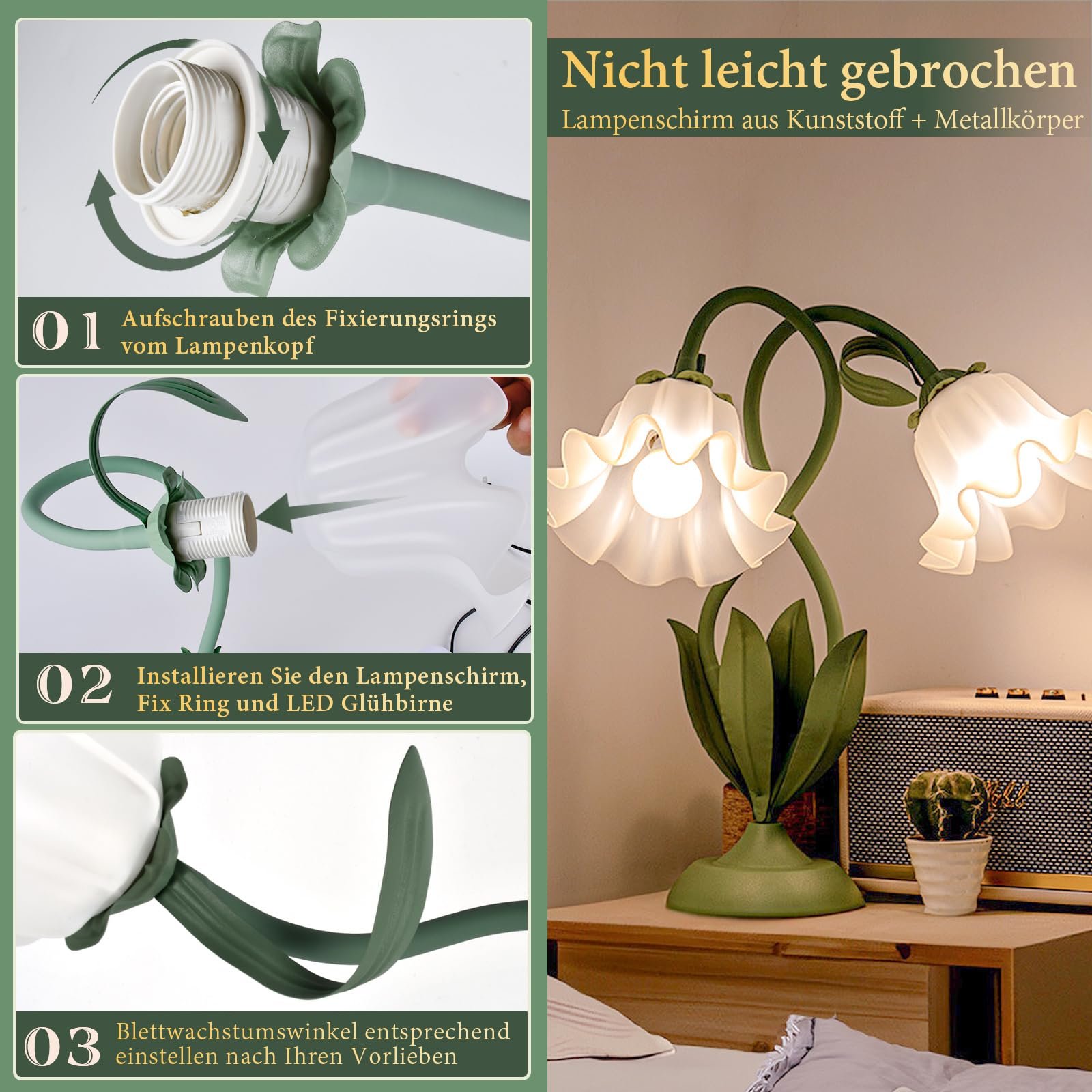 Настільна лампа Квітка Подвійна Металева Поворотна з вимикачем на кабелі, фото №5