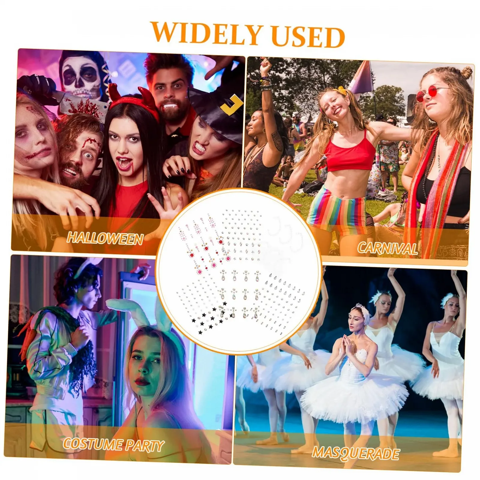 Наклейки Бриллианты для лица FOMIYES 6 листов, самоклеящиеся, хрустальные наклейки для рождественского декора, наклейки для ногтей, клей для лица, ювелирные изделия для лица, стразы для украшения, фото №5