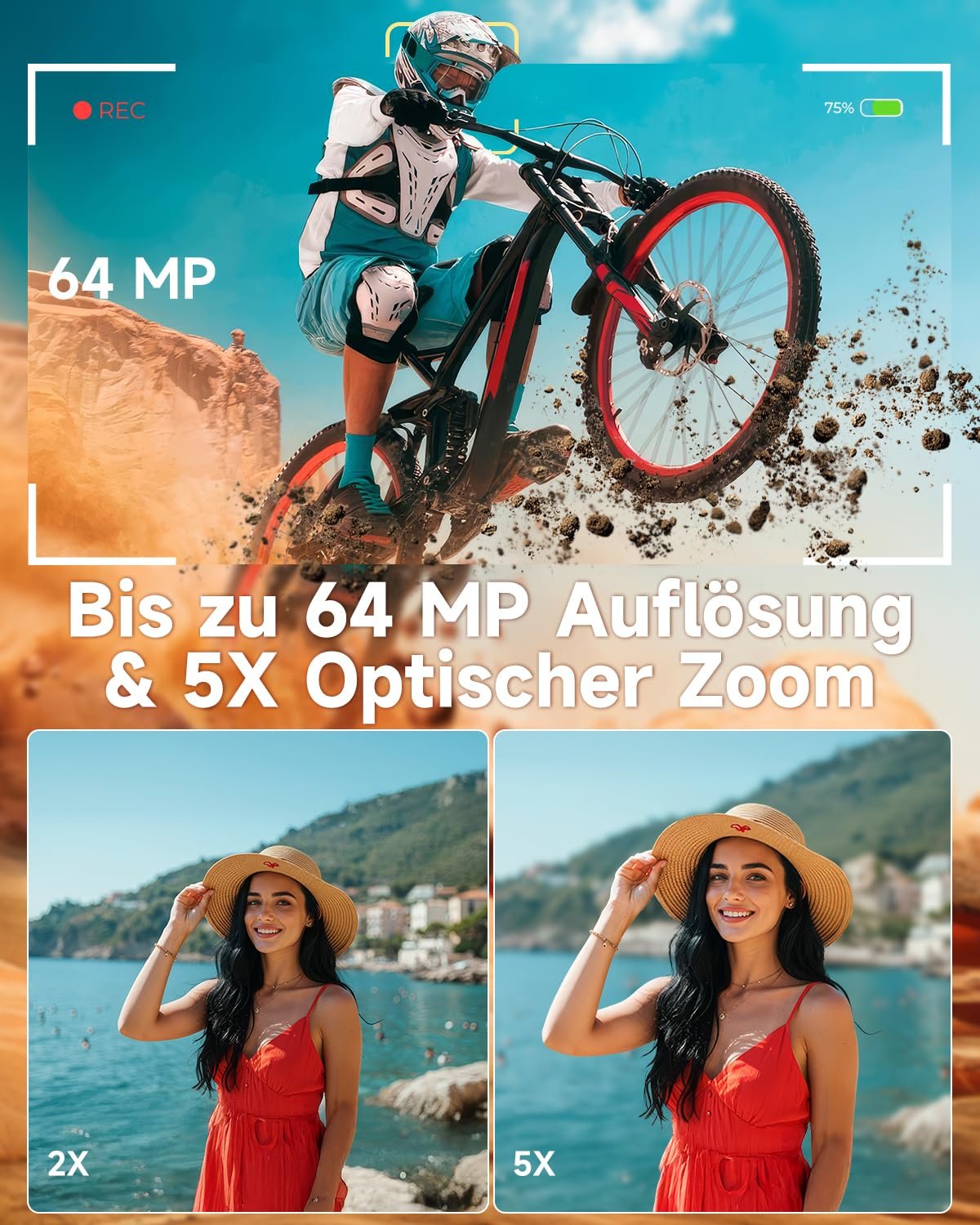 Компактная Цифровая Камера Rollei Powerflex 64MP 5K с Двойным Объективом 5X Оптический Зум Автофокус Фотокамера с 2.8-дюймовым Сенсорным Дисплеем Портативная Компактная Камера Черный, фото №2
