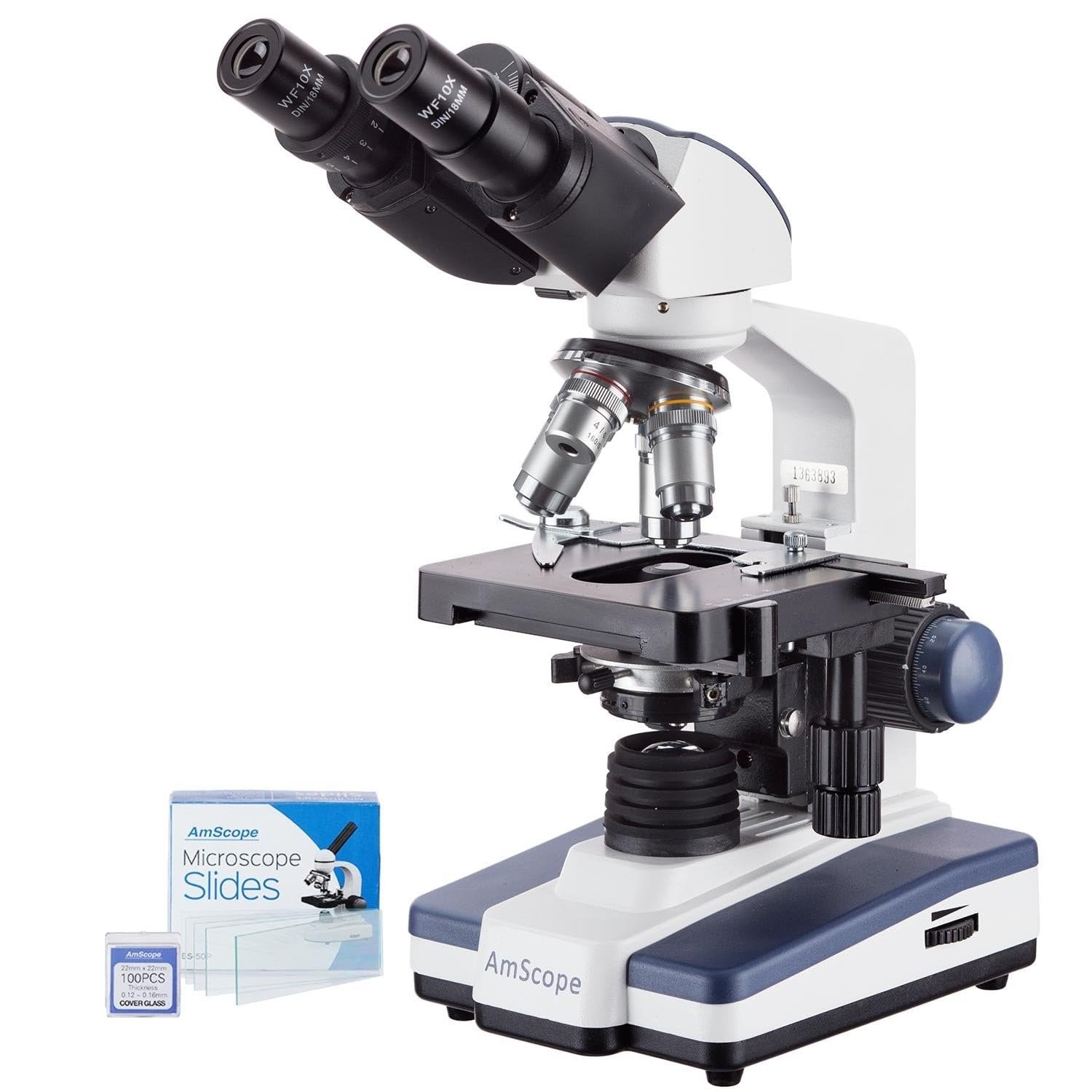 Микроскоп AmScope лабораторный бинокулярный B120 40X-2500X LED с 3D-столиком и 50 чистыми предметными стеклами, фото №2