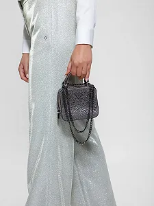 Міні-кроссбоді GUESS Lua Top Zip вечірня, цинкового кольору synthetic.ua - Фото 1