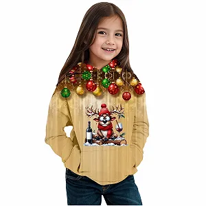 Детский рождественский свитшот с капюшоном, с принтом, с длинными рукавами, праздничный наряд, уютная флисовая подкладка, мягкая повседневная одежда - Фото 1