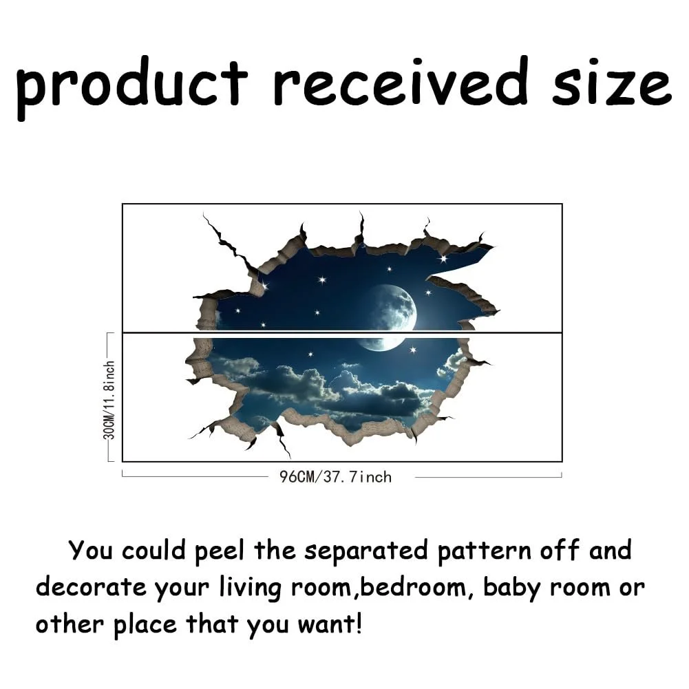 Наклейка на стіну 3D SUPERDANT Moonlight Night Місяць та зірки вінілова, фото №2