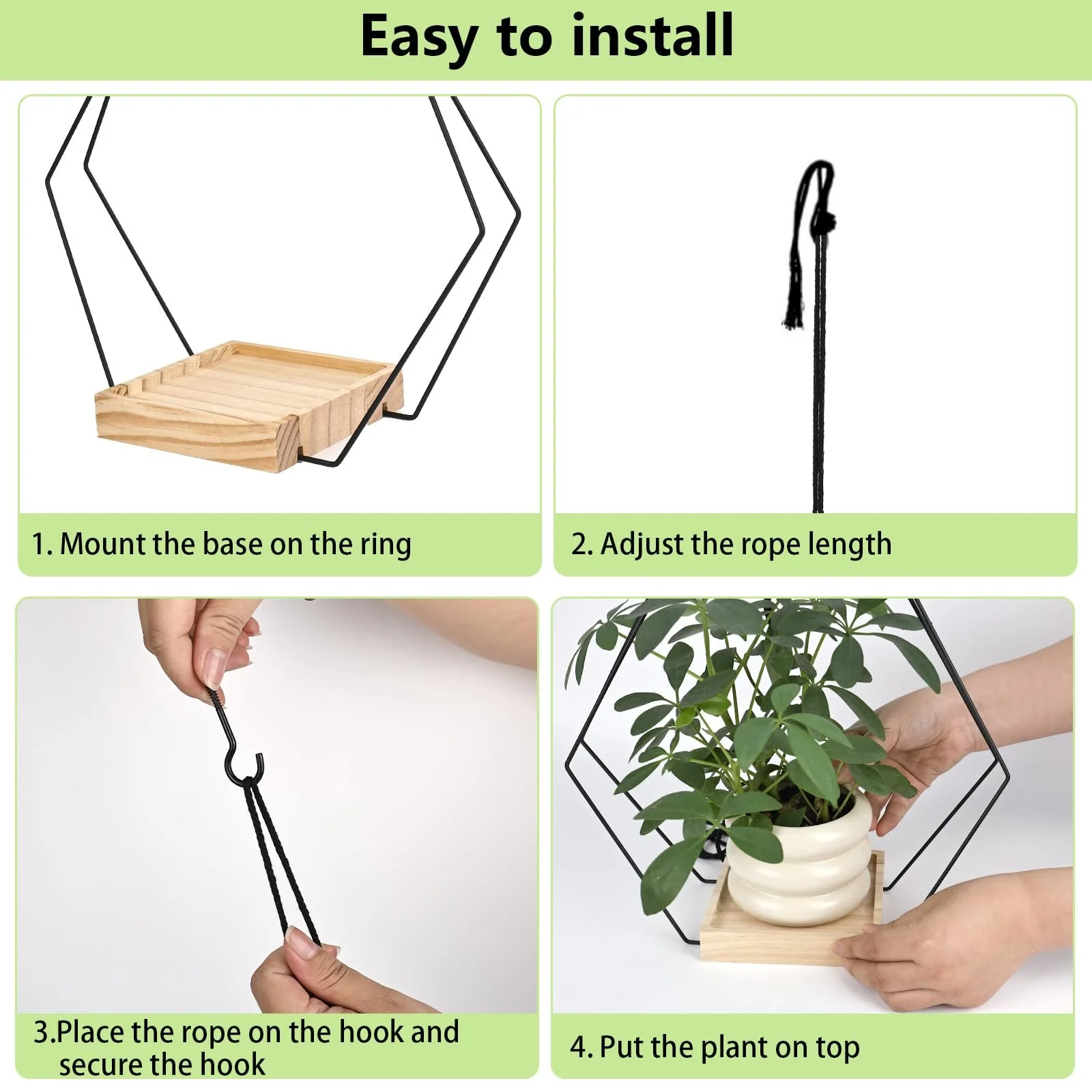 Набір підвісних кошиків Rzspher 2 шт. З дерев'яною основою 26 см Чорний, фото №3 Набір підвісних кошиків Rzspher 2 шт. З дерев'яною основою 26 см Чорний, фото №3