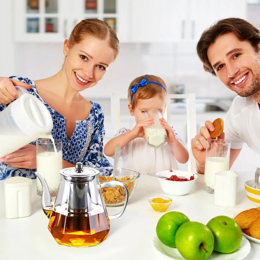 Чайник-заварник скляний YANGUN з фільтром 1000 мл прозорий квадратний для розсипного листя, фото №7