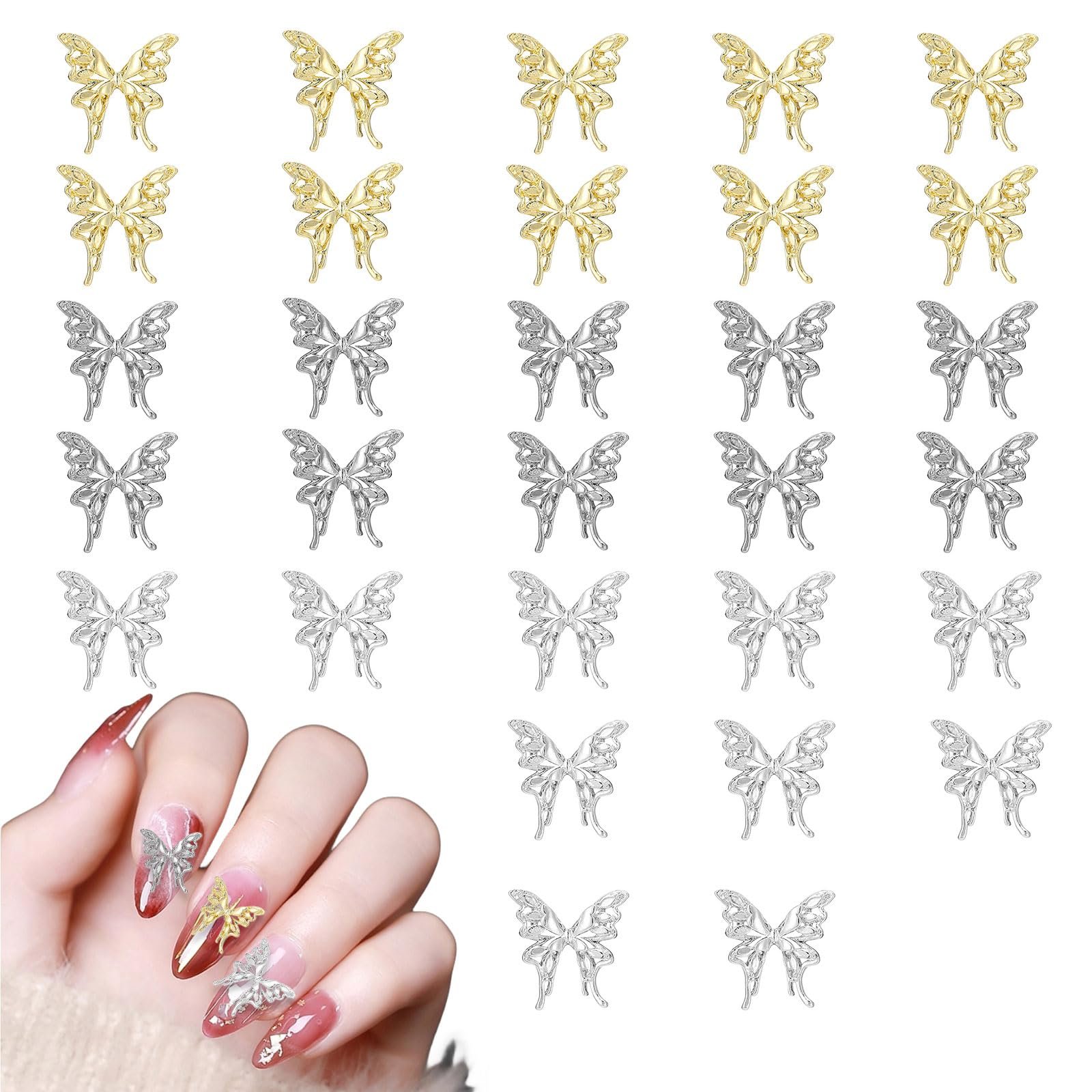 Метелики, Набір з 30 штМеталеві золоті срібні підвіски, фото №1