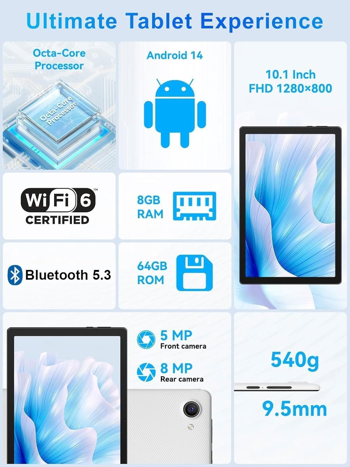 Планшет Whitedeer C10 10.1" 3+5/64ГБ 8 ядер Android 14 5000 мАг Чорно - Білий, фото №2