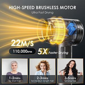 Фен GLAM Ion 1600 Вт, тихий фен для быстрой сушки волос с концентратором, бесщеточный двигатель 110 000 об/мин, 4 режима нагрева и 2 скорости с 200 миллионами ионов synthetic.ua - Фото 1