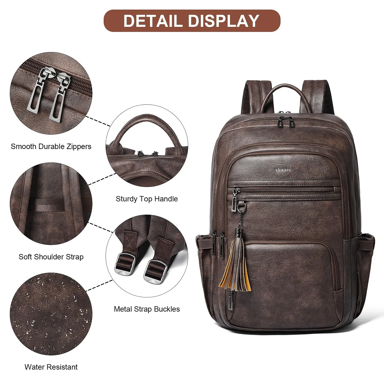 Рюкзак Shrrie для ноутбука 17 дюймів 28L з веган-шкіри з USB chocolate, фото №8 Рюкзак Shrrie для ноутбука 17 дюймів 28L з веган-шкіри з USB chocolate, фото №8