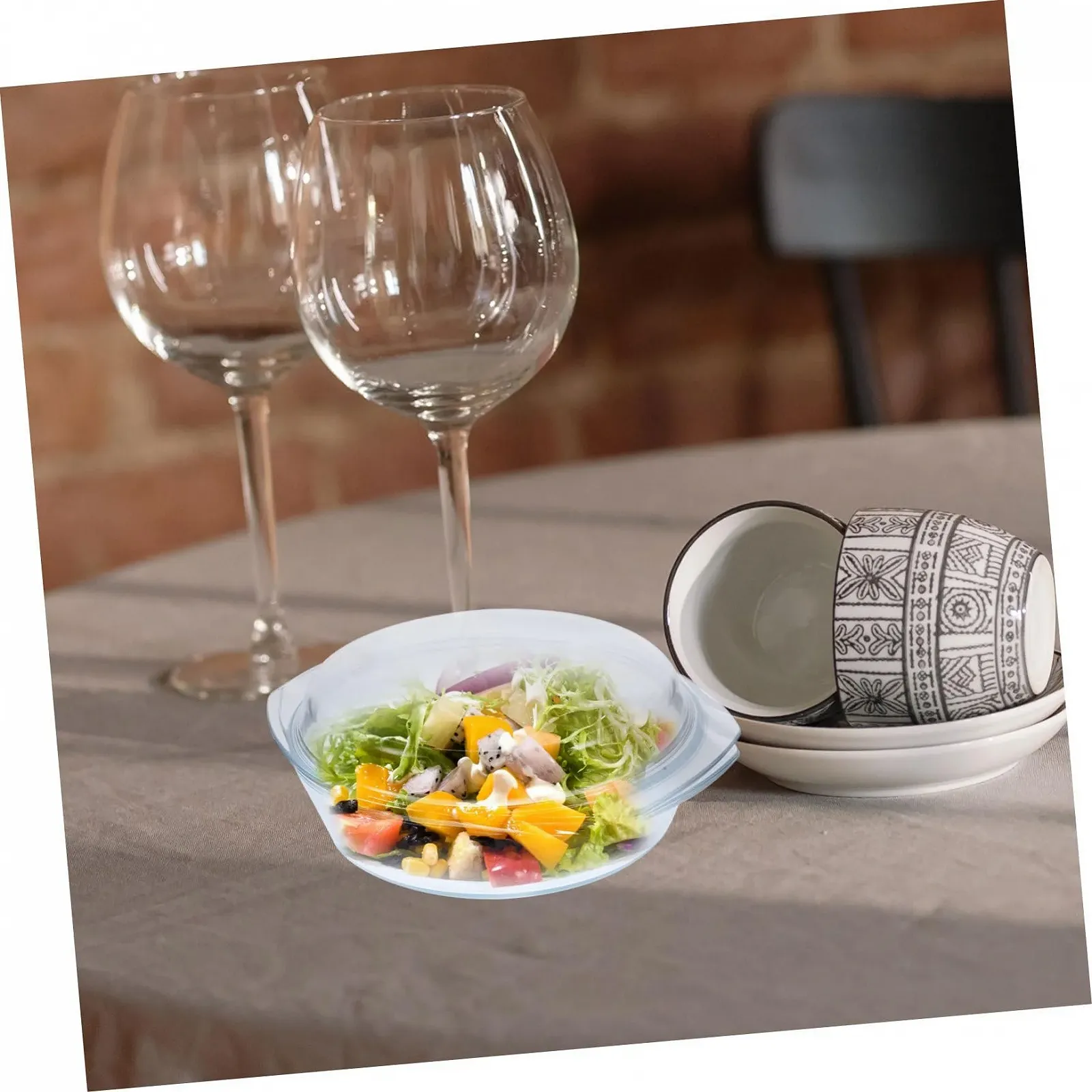 Форма для запекания стеклянная круглая с крышкой для микроволновой печи и духовки прозрачная, фото №8