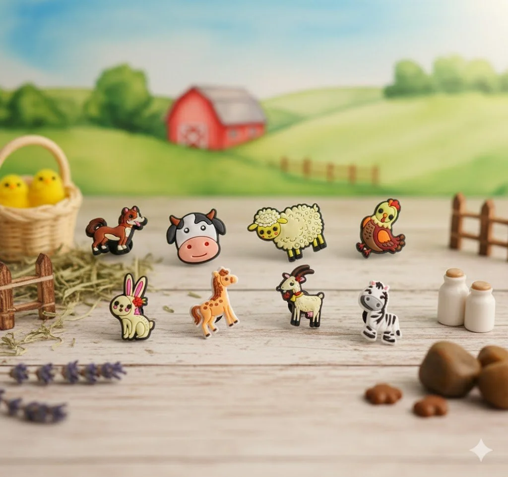 Джибитсы животные ферма украшения для обуви в стиле фермерских животных Jibbitz Farm 8 шт аксессуары крокс, фото №1