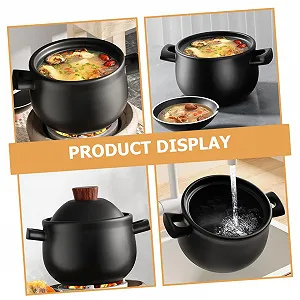 Керамическая кастрюля VICASKY 3.6 л Антипригарное покрытие с крышкой для газовых плит Черная synthetic.ua - Фото 1