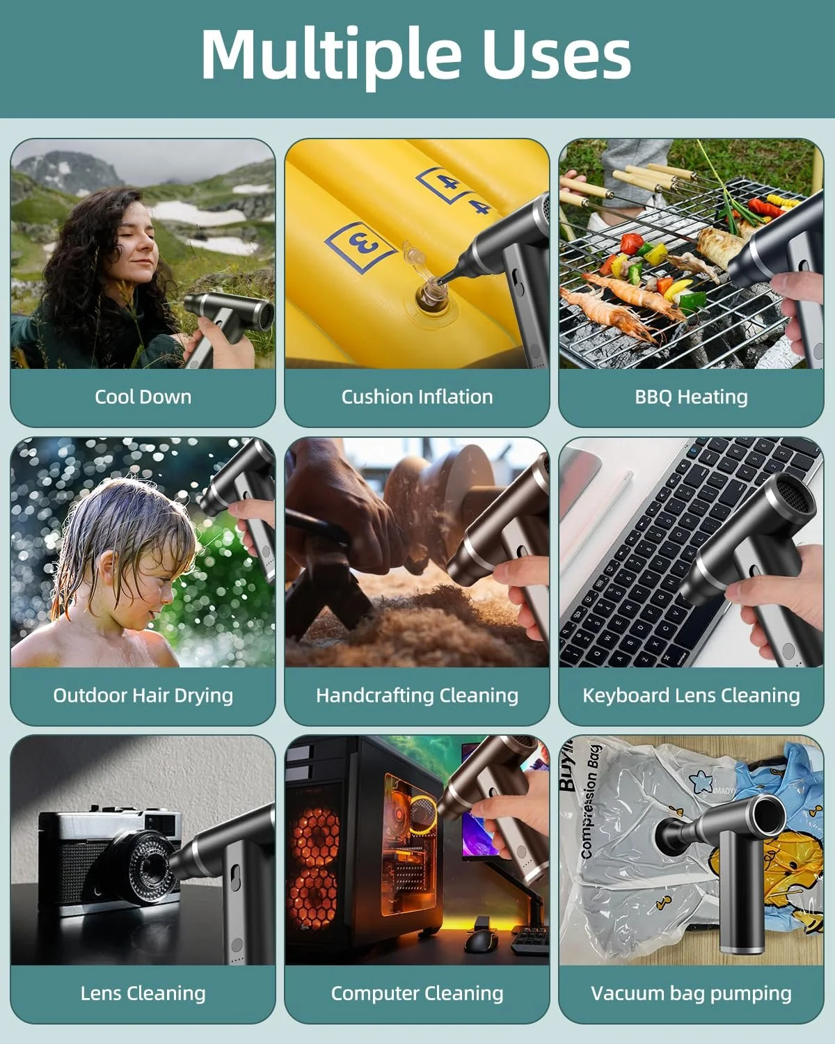 Аккумуляторная воздуходувка 110,000 RPM металлический корпус 9-в-1 комплект, фото №7 Аккумуляторная воздуходувка 110,000 RPM металлический корпус 9-в-1 комплект, фото №7