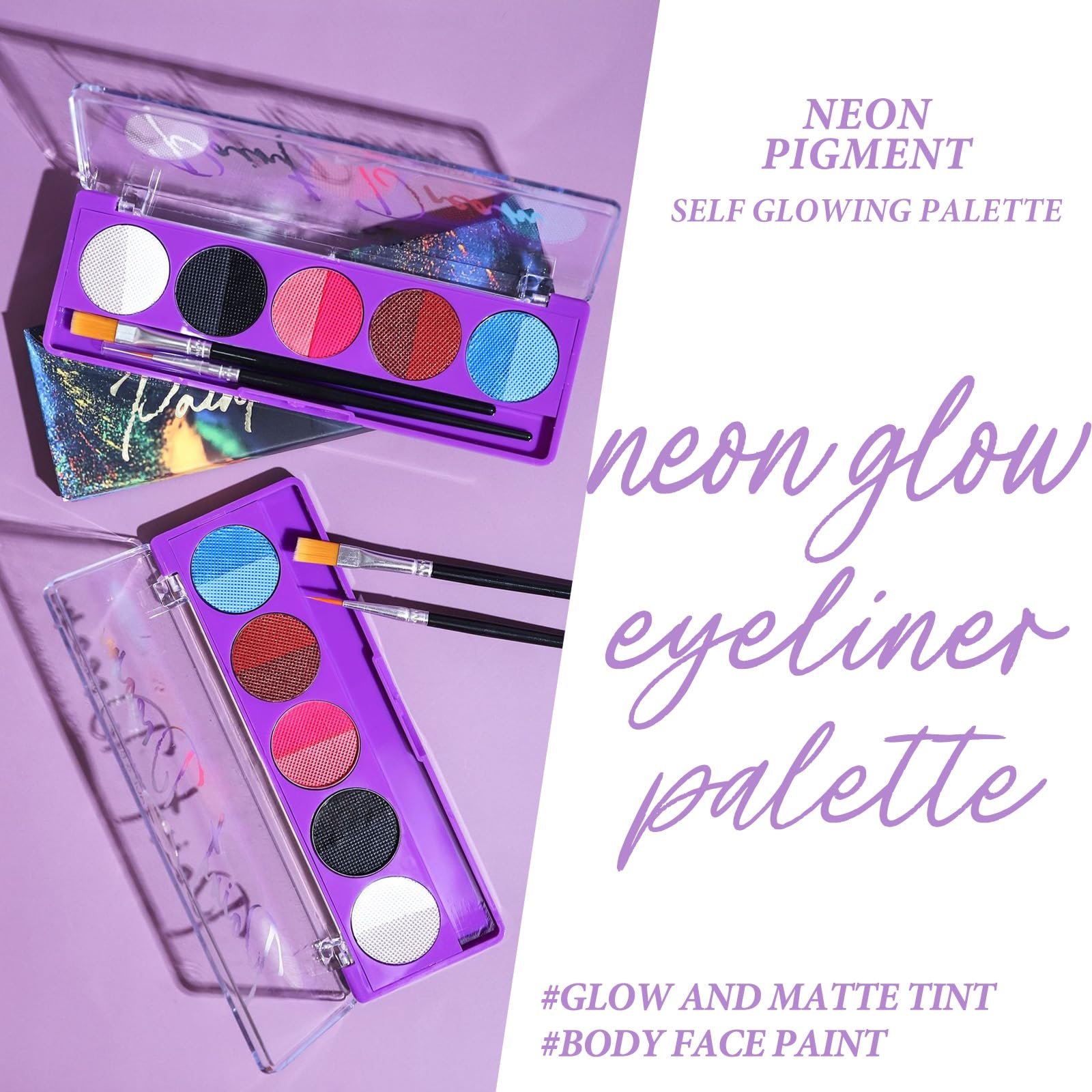 Палетка EYELINER KYDA 10 кольорів UV Glow Водозмивний, фото №3