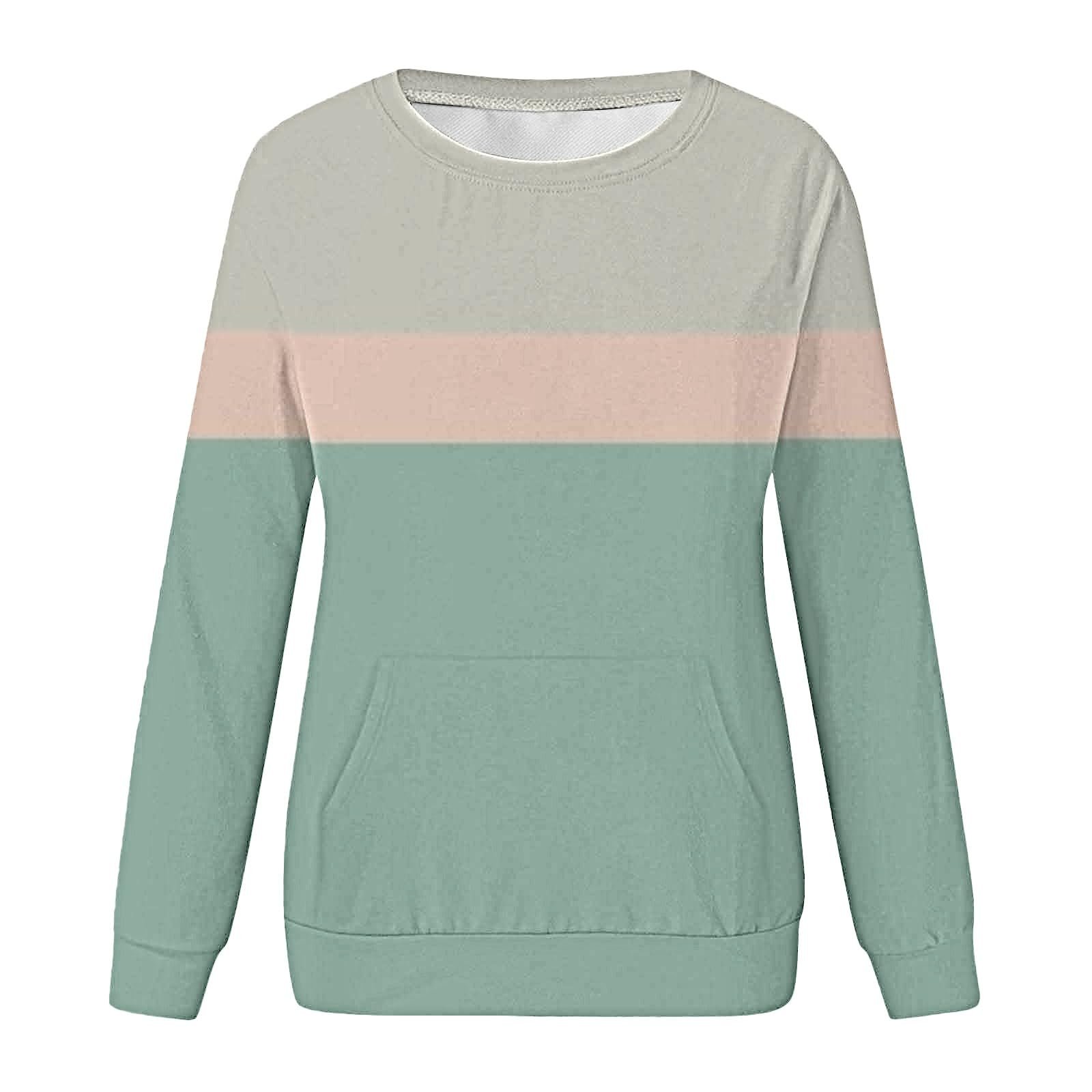 Худи Qixiu Женский, Oversize Женский Пуловер Осенний, Полосатый Худи Повседневный Особенности Карман Круглый вырез Без капюшона Базовый Свитшот Подросток Девочка Топ Одежда Пуловер Черный, фото №4