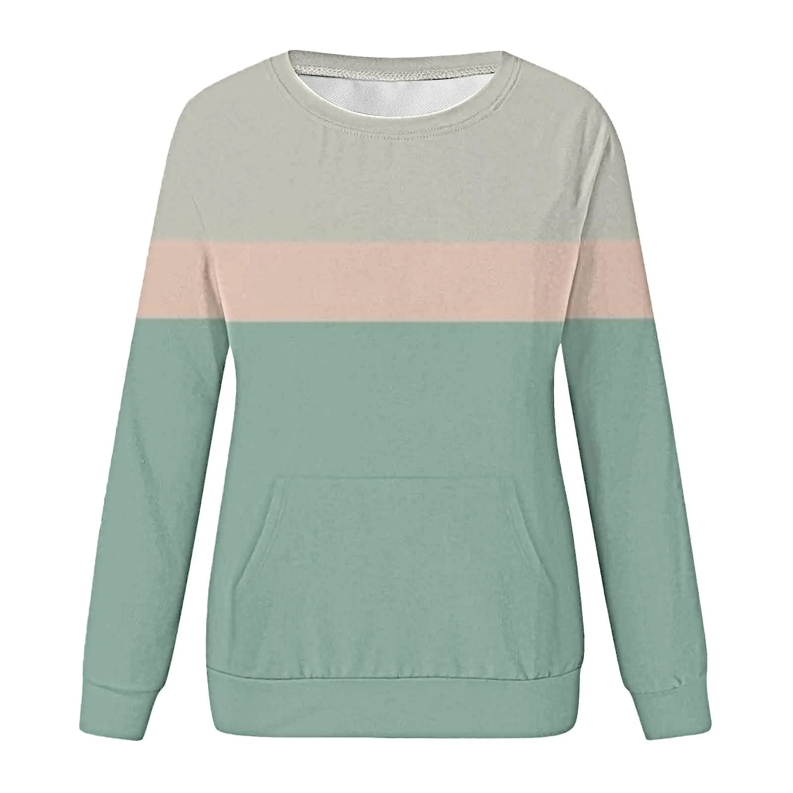 Худи Qixiu Женский, Oversize Женский Пуловер Осенний, Полосатый Худи Повседневный Особенности Карман Круглый вырез Без капюшона Базовый Свитшот Подросток Девочка Топ Одежда Пуловер Черный, фото №4