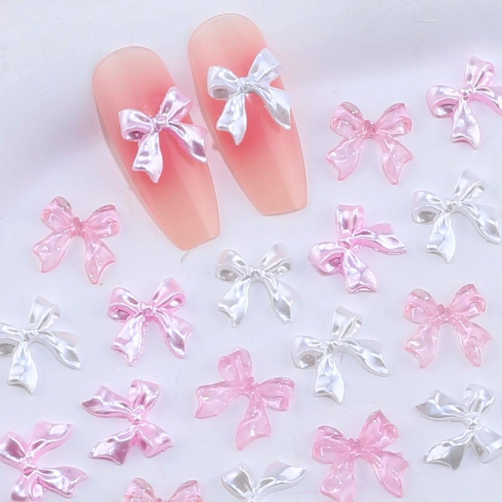 Украшения для ногтей Бантики 60 шт Белый Розовый Прозрачно-розовый, фото №7