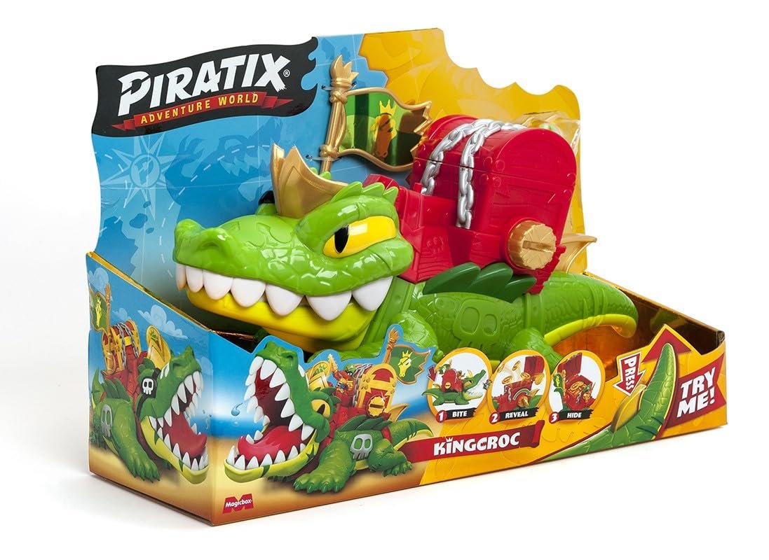 Фигурка Piratix King Croc - Шарнирный крокодил для ловли Piratix и сундука с сокровищами - Включает 1 крокодила, 1 эксклюзивный клад, 2 дополнительных золотых клада, 1 эксклюзивного Piratix и 1 аксессуар, фото №1