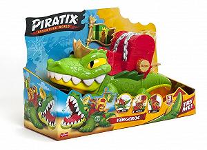 Фигурка Piratix King Croc - Шарнирный крокодил для ловли Piratix и сундука с сокровищами - Включает 1 крокодила, 1 эксклюзивный клад, 2 дополнительных золотых клада, 1 эксклюзивного Piratix и 1 аксессуар - Фото 1