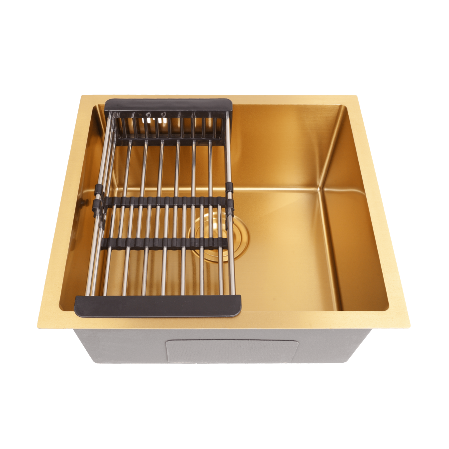 Золота кухонна мийка з нержавіючої сталі 50 см під стільницю 1.5 мм Nett NG-5045, фото №3